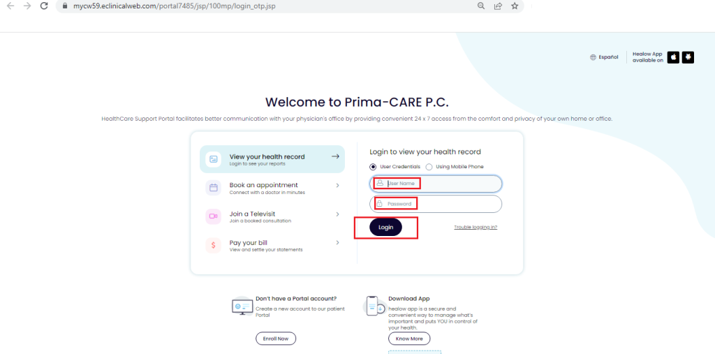 Prima Care Patient Portal