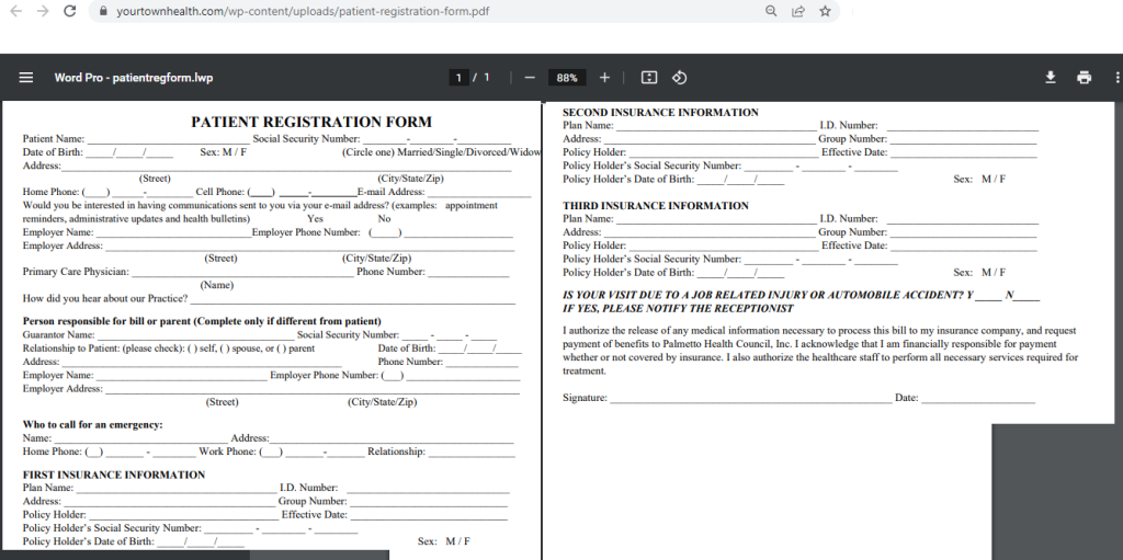 Yourtown Health Patient Portal New Patient Form