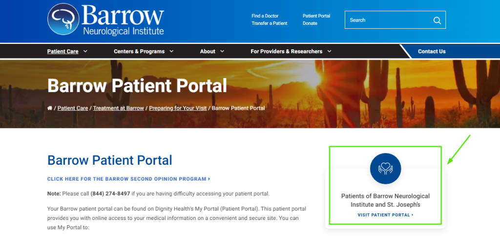 Barrows Neurological Institute Patient Portal