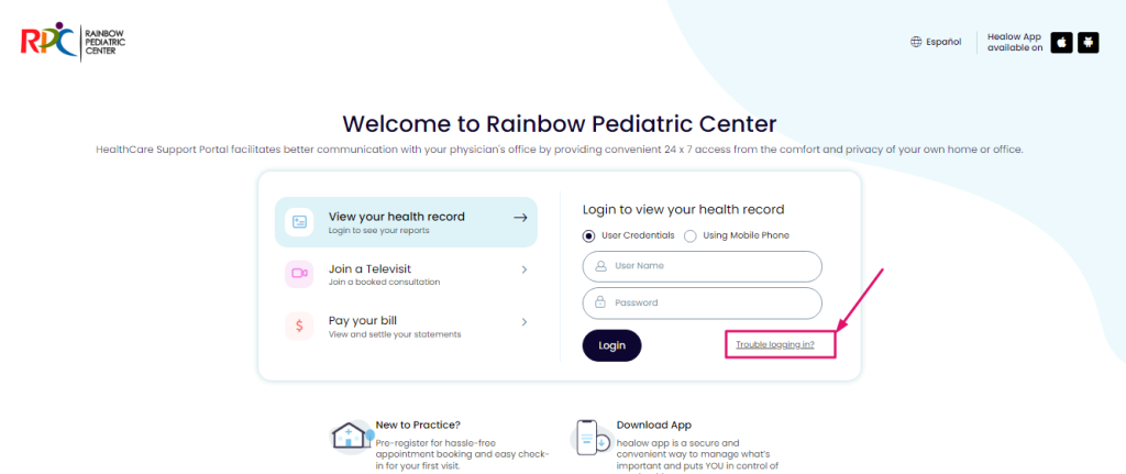 Rainbow Pediatrics Patient Portal