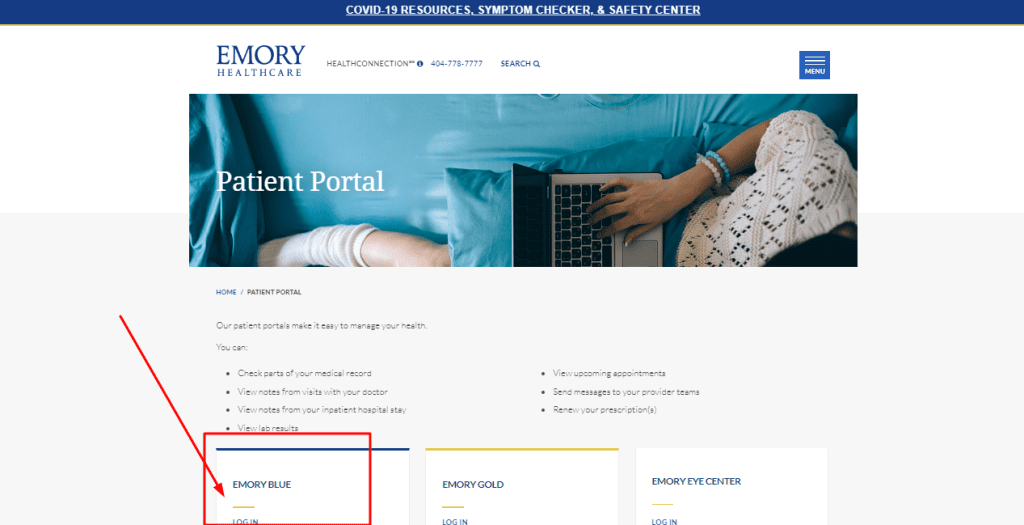 Emory Patient Portal Blue Sign