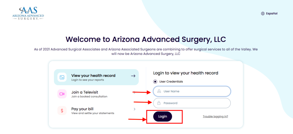 Arizona Advanced Surgery Patient Portal