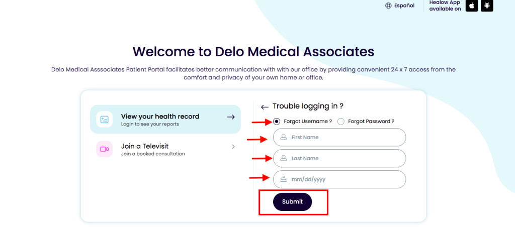 Delo Medical Patient Portal