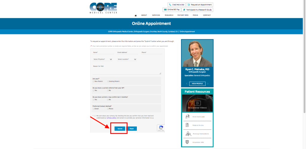 CORE Orthopedics Patient Portal