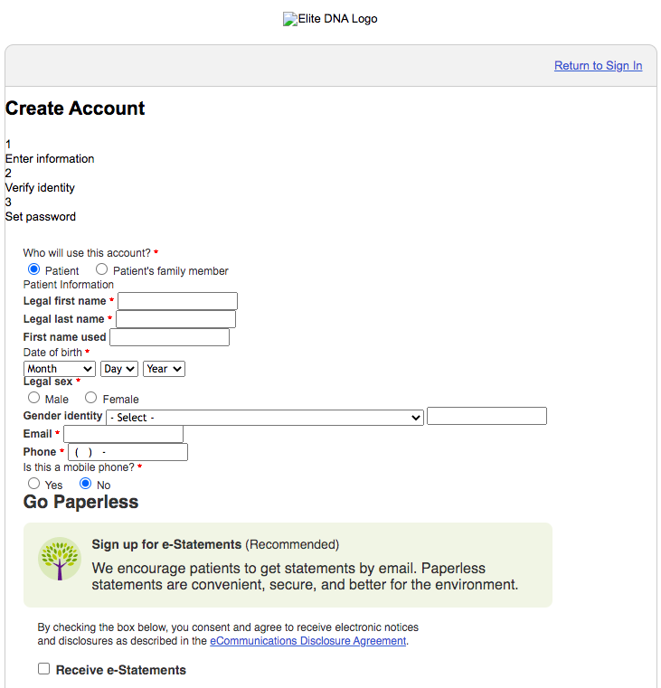 ELITE DNA Patient Portal Login