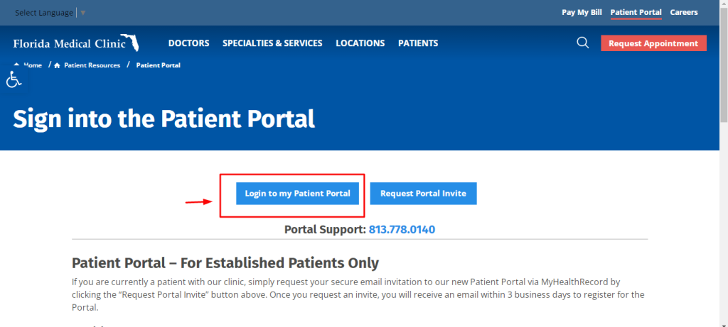 Florida Medical Clinic Patient Portal login 1