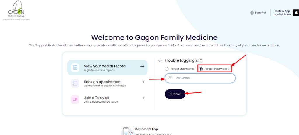 Reset The Gagon Family Medicine Patient  Portal Login Password