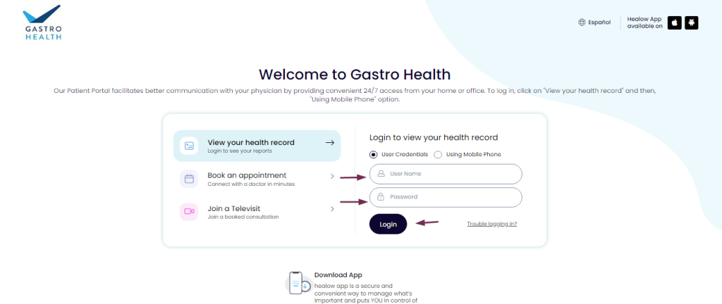 Gastro Health Patient Portal